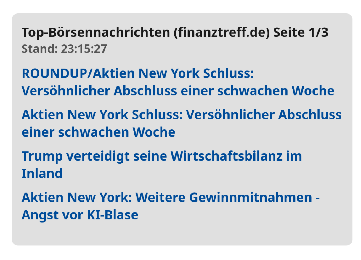 RSS Newsreader zeigt Börsennachrichten