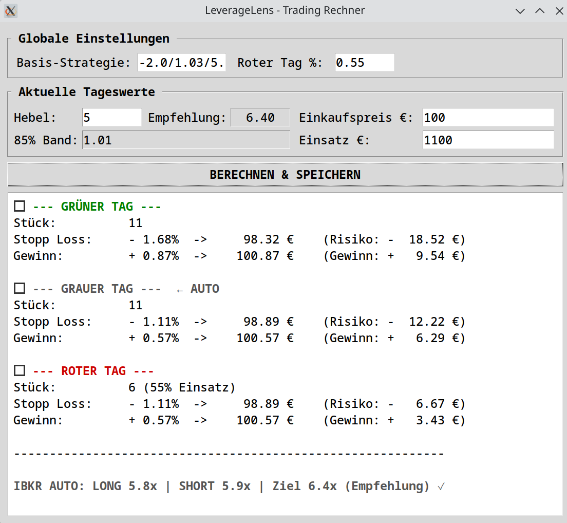 TradingRechner Oberfläche